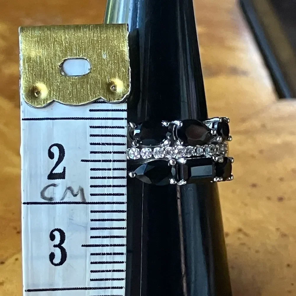Natural Black Spinel Sterling Silver Ring Size 8